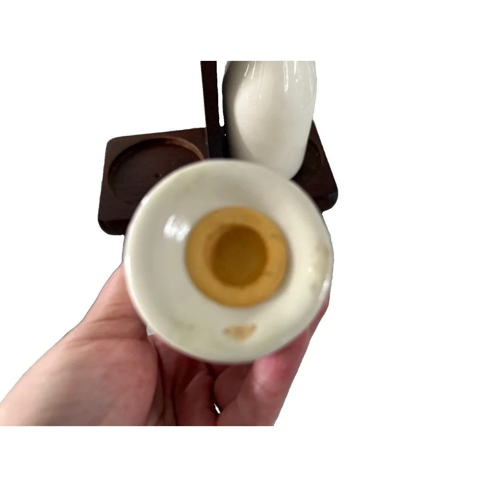 Country Style Milk Bottle Salt And Pepper Shakers With Wooden Stand Vintage